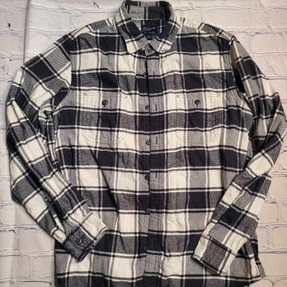 J. Crew Men's‎ Flannel Black/White Button Down LS Shirt Size Medium - Picture 1 of 2